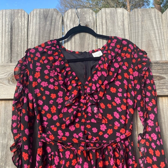 Dee Elly Floral Ruffle Dress - Black, red, and Pink - Picture 4 of 9